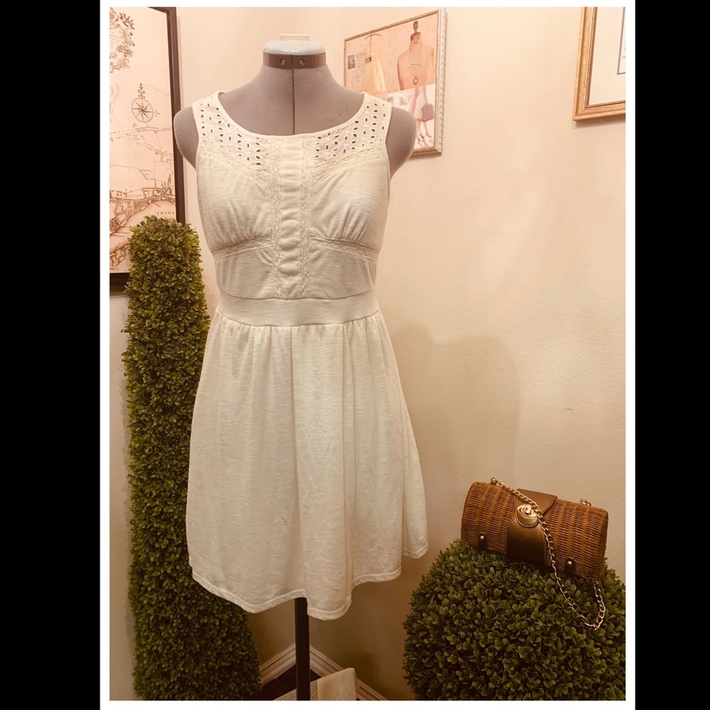 Rayon Blend and Lace Cream Dress